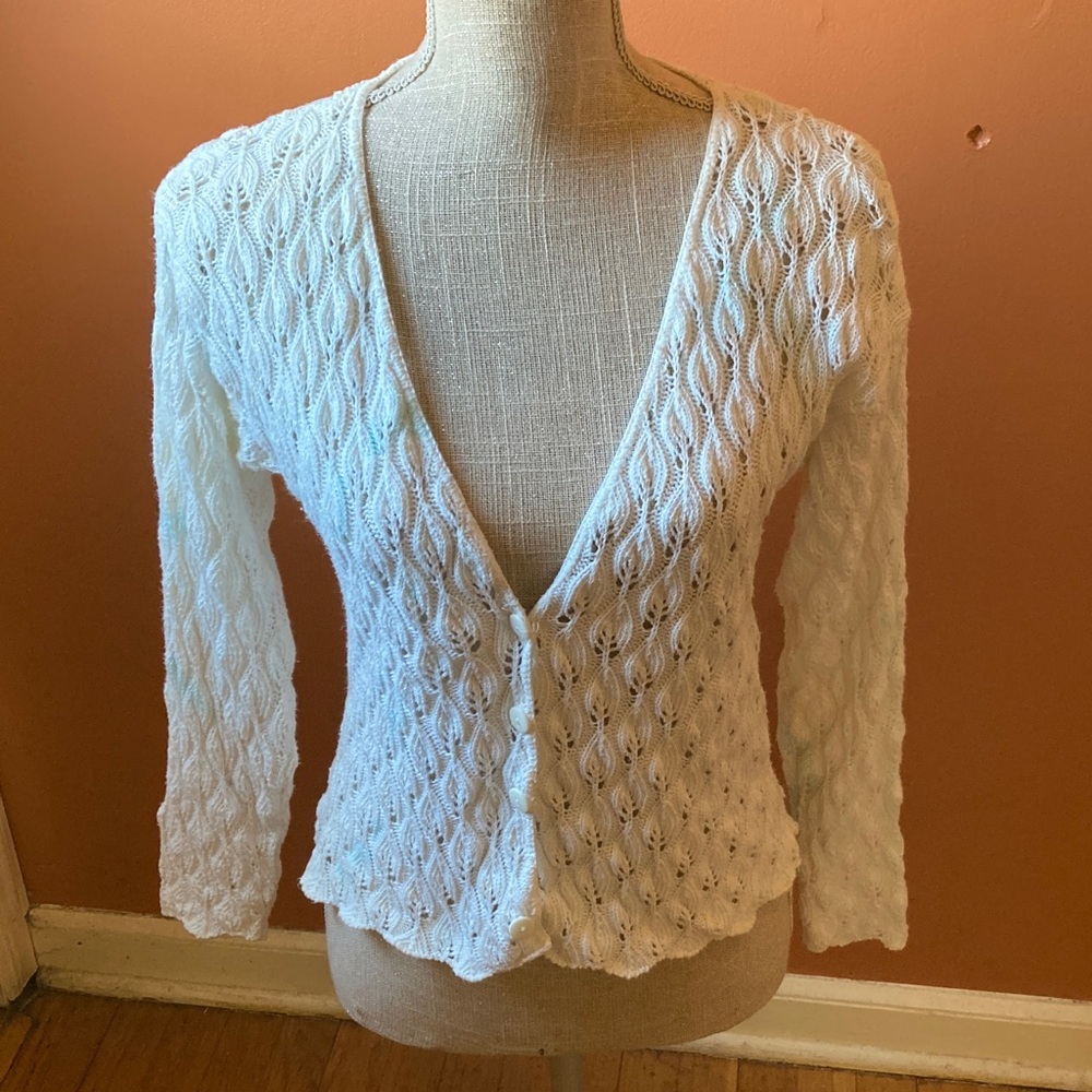 Vintage American Crew Club White Crocheted Cardigan